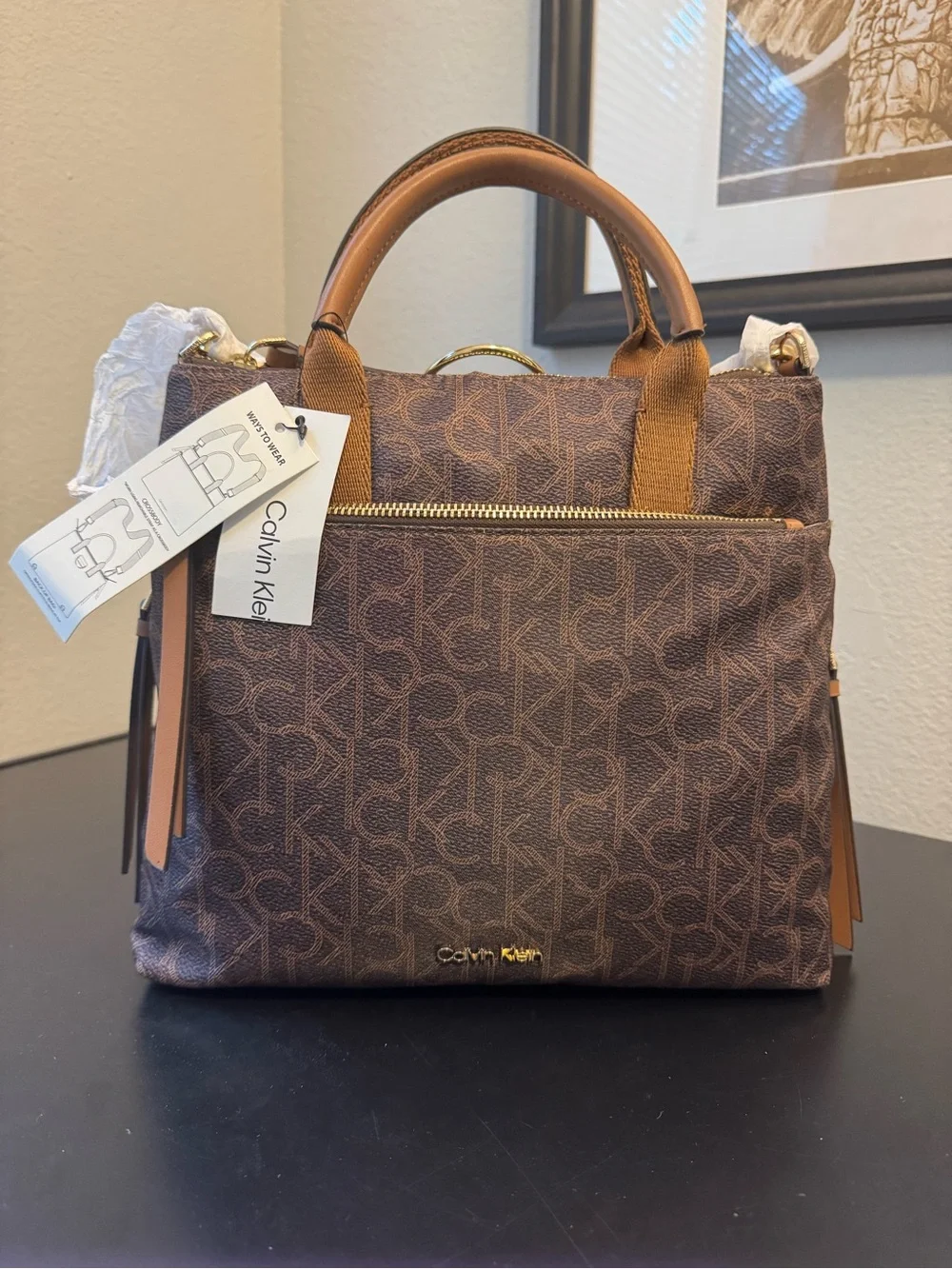 Calvin Klein monogram top-handle satchel bag